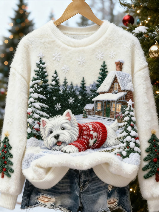 Women's Retro Animal Christmas Art Print Casual Flannel Top