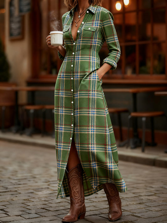 Women's Vintage Plaid Print Maxi Dress