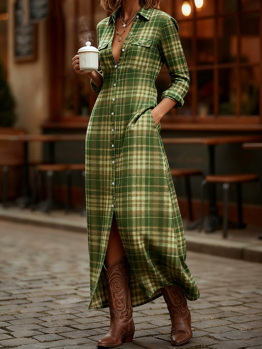Women's Vintage Plaid Pattern Elegant Maxi Dress