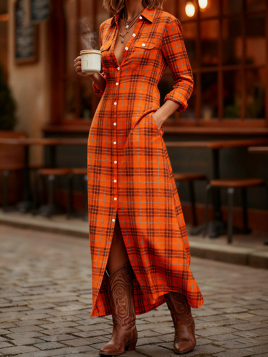 Women's Vintage Plaid Print Maxi Dress