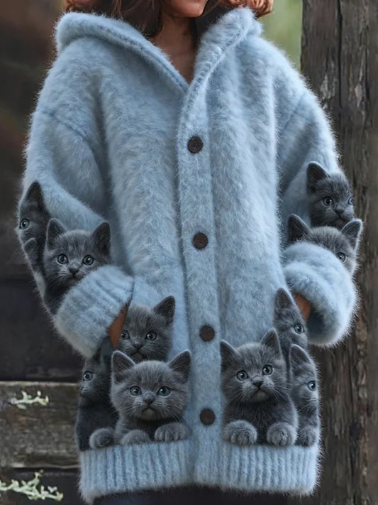 Women's Retro Animal Art Print Comfortable Flannel Cardigan