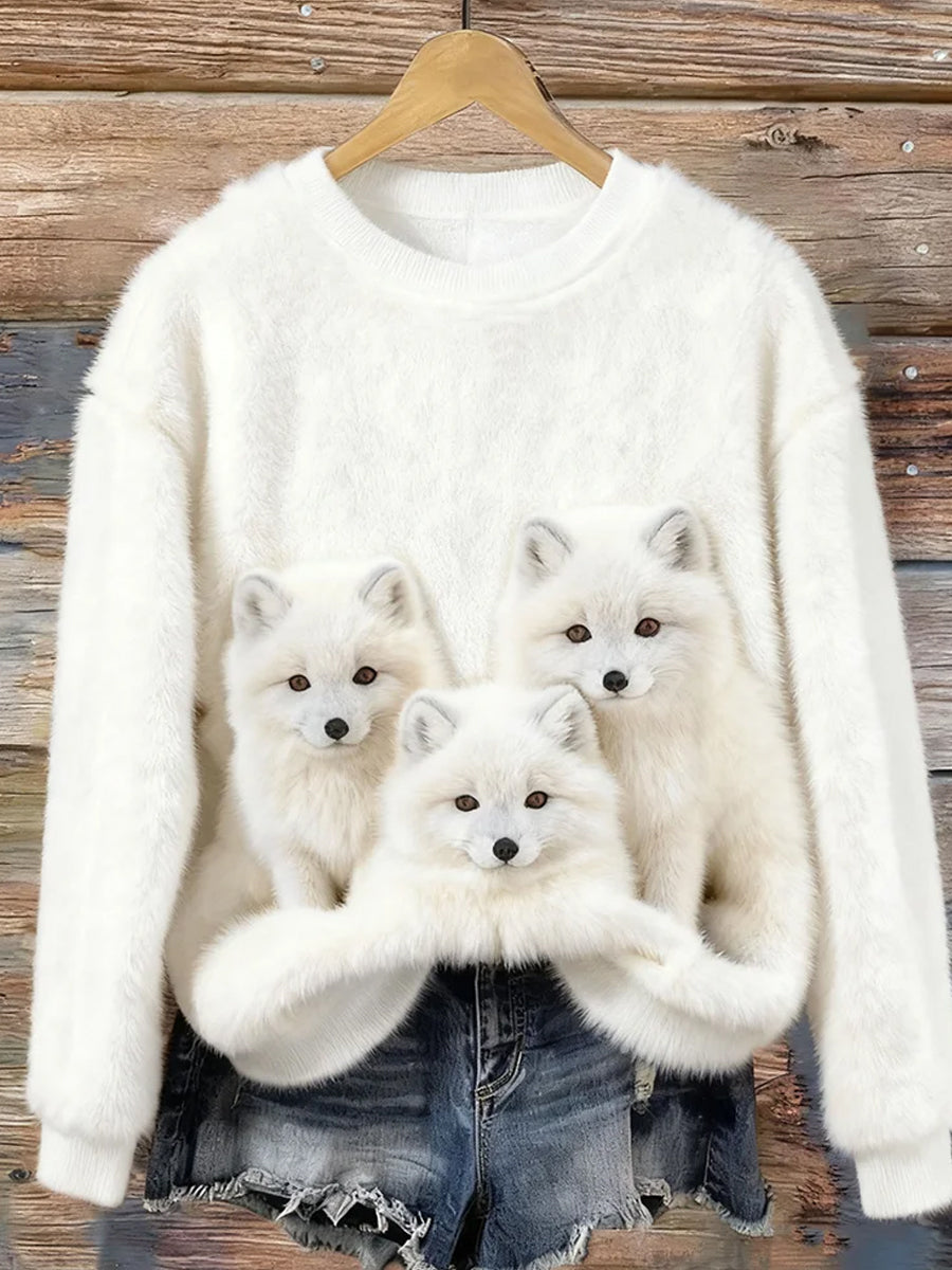 Women's Retro Animal Christmas Art Print Casual Flannel Top