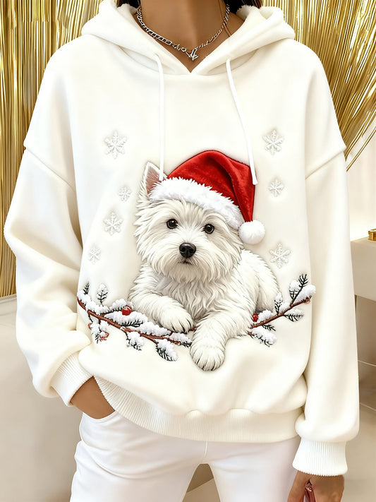 Women's Retro Animal Art Print Comfortable Flannel Hooded Sweatshirt