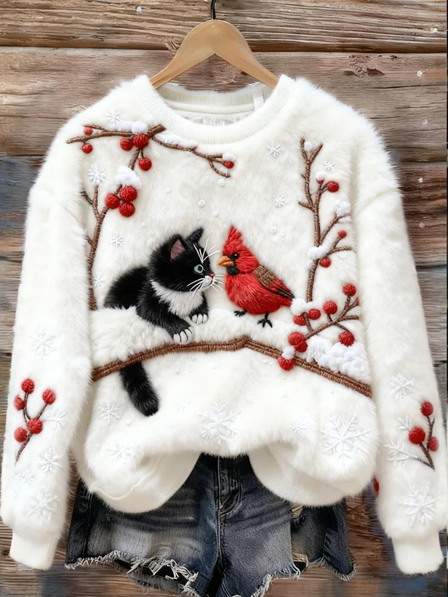 Women's Retro Animal Christmas Art Print Casual Flannel Top