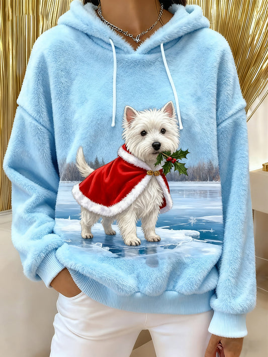 Women's Retro Animal Art Print Comfortable Flannel Hooded Sweatshirt