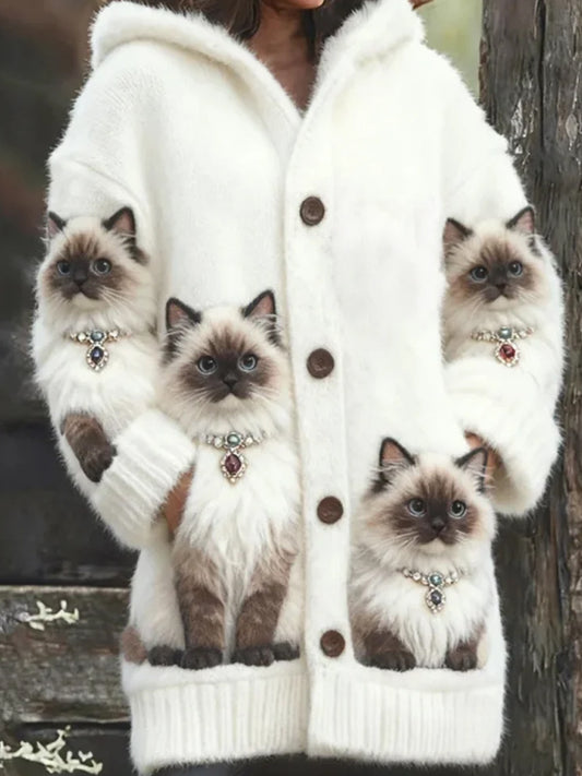 Women's Retro Animal Art Print Comfortable Flannel Cardigan