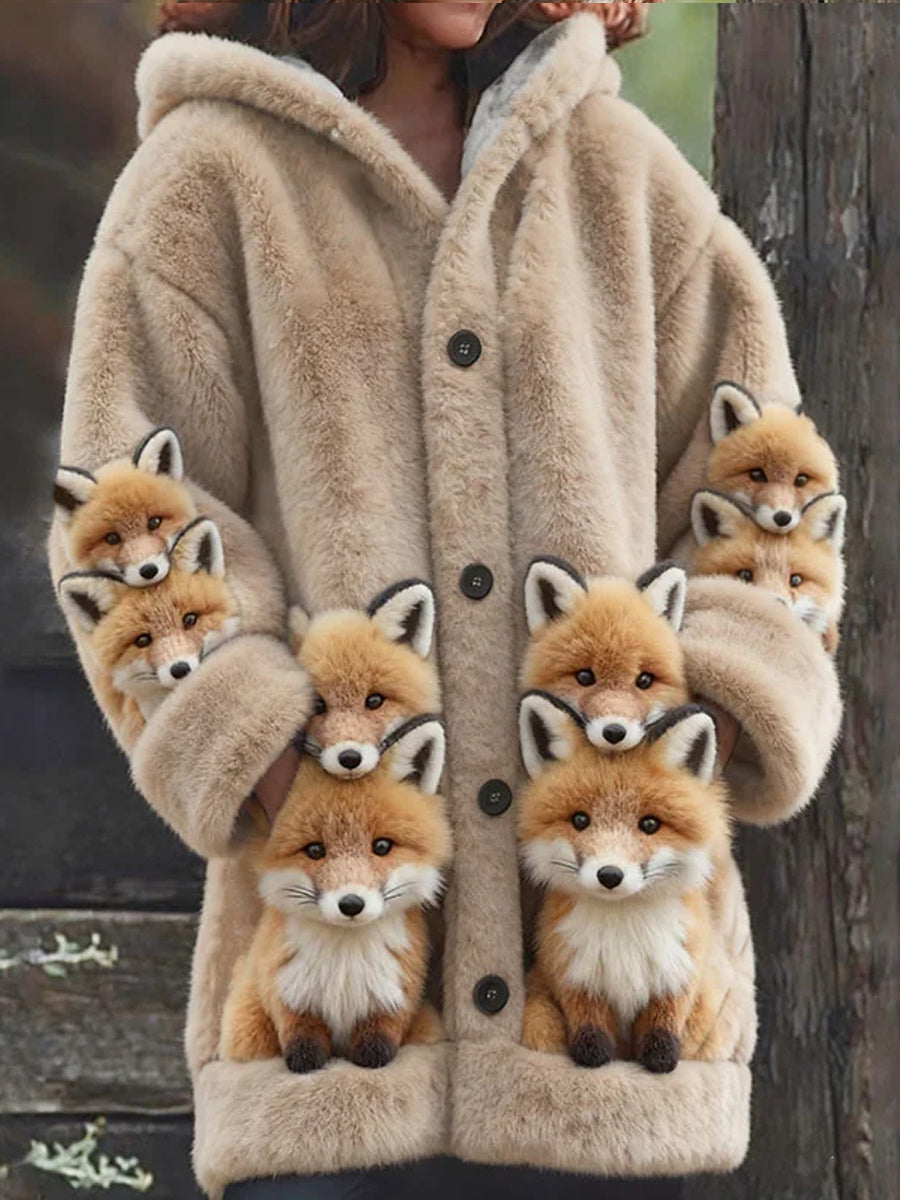 Women's Retro Animal Art Print Comfortable Flannel Cardigan