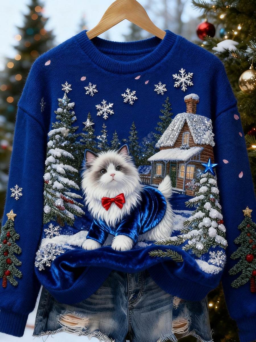 Women's Retro Animal Christmas Art Print Casual Flannel Top