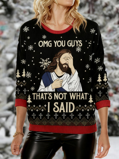 Women's Funny OMG You Guys That's Not What I Said Jesus Print Christmas Ugly Sweater