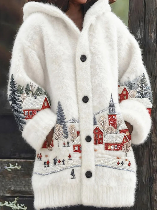 Women's Retro Animal Art Print Comfortable Flannel Cardigan