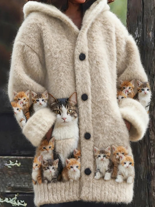 Women's Retro Animal Art Print Comfortable Flannel Cardigan