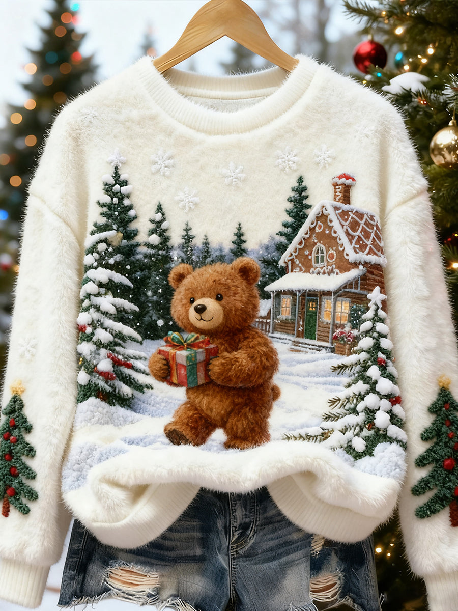 Women's Retro Animal Christmas Art Print Casual Flannel Top