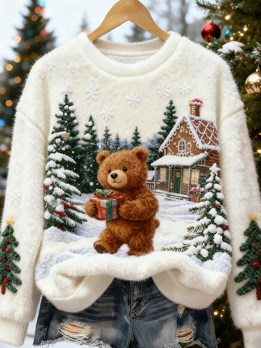 Women's Retro Animal Christmas Art Print Casual Flannel Top