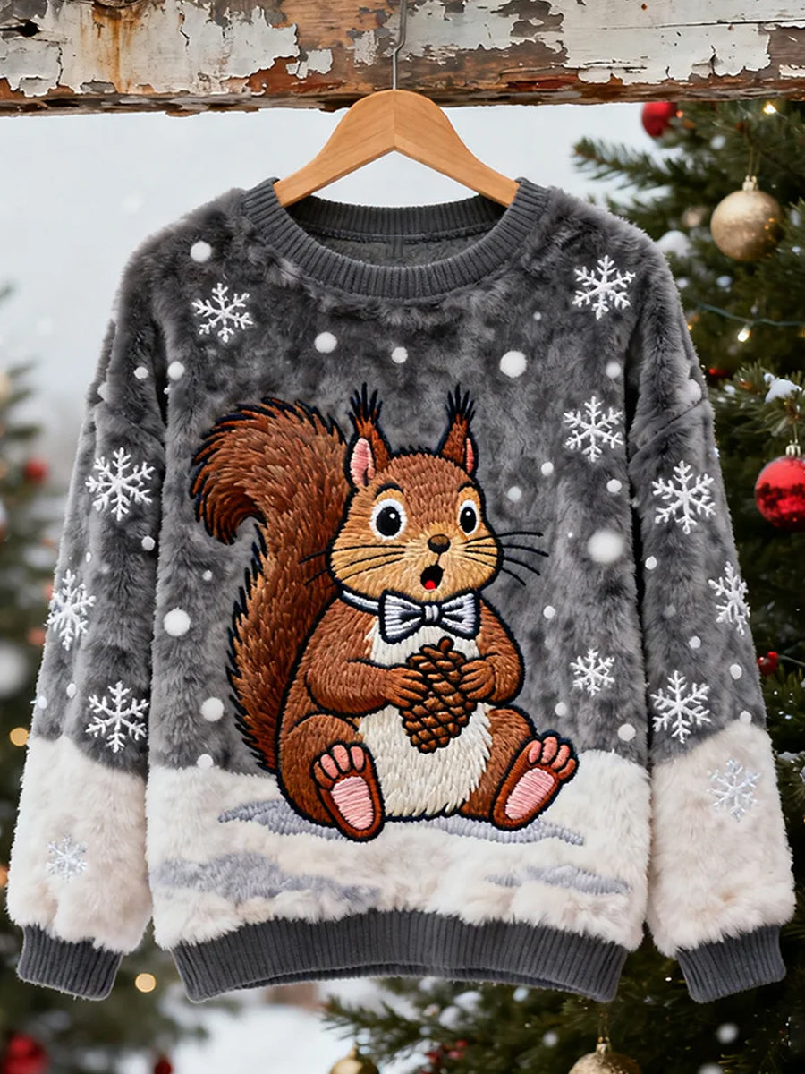 Women's Retro Animal Christmas Art Print Casual Flannel Top