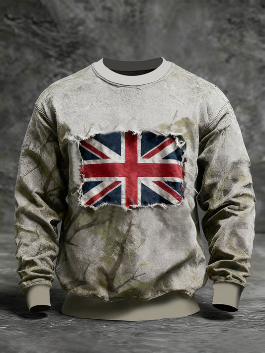 Men's Vintage England Flag Camo Crew Neck Sweatshirt