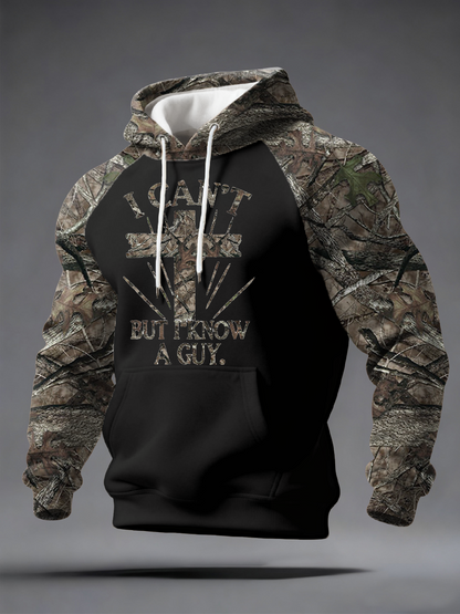 Men's I Can't But I Know A Guy Forest Camouflage Print Casual Velvet Raglan Hoodie