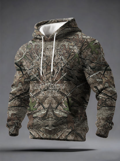 Men's I Can't But I Know A Guy Forest Camouflage Print Casual Velvet Raglan Hoodie