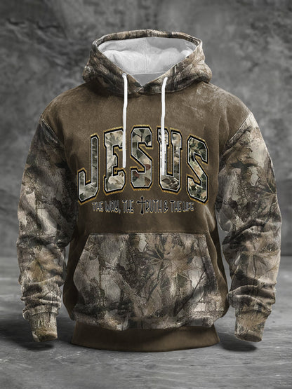 Men's Jesus The Way The Truth The Life Forest Camouflage Print Casual Hoodie