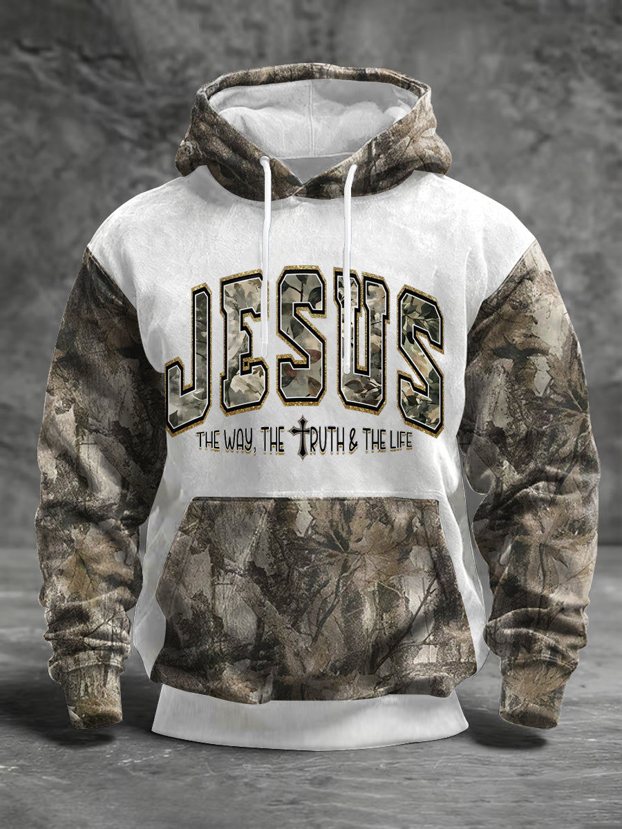 Men's Jesus The Way The Truth The Life Forest Camouflage Print Casual Hoodie