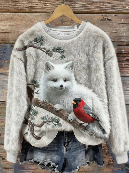 Women's Retro Animal Christmas Art Print Casual Flannel Top