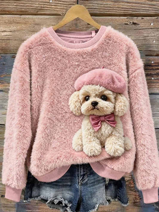 Women's Retro Animal Christmas Art Print Casual Flannel Top