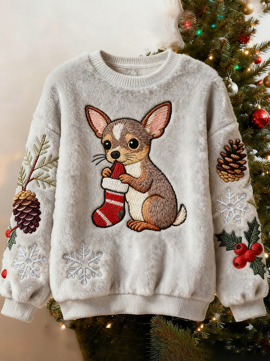 Women's Retro Animal Christmas Art Print Casual Flannel Top