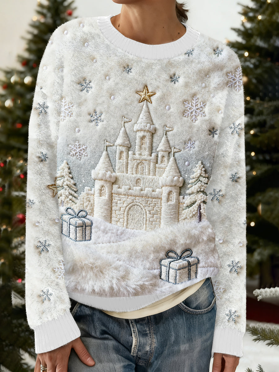 Gorgeous Christmas Snow Scene Printed Casual Long Sleeved Sweatshirt