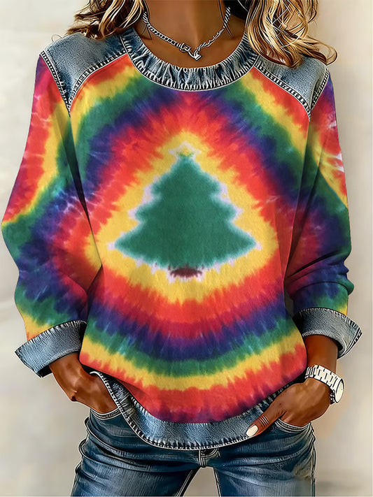 Women's Christmas Pattern Patchwork Art Sweatshirt