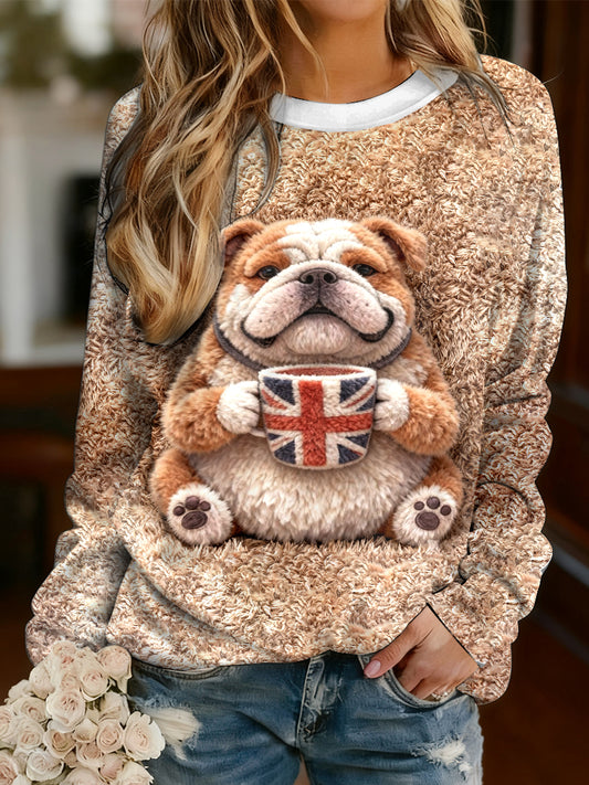 Women's Long-Sleeved Pullover with Cute French Bulldog Design