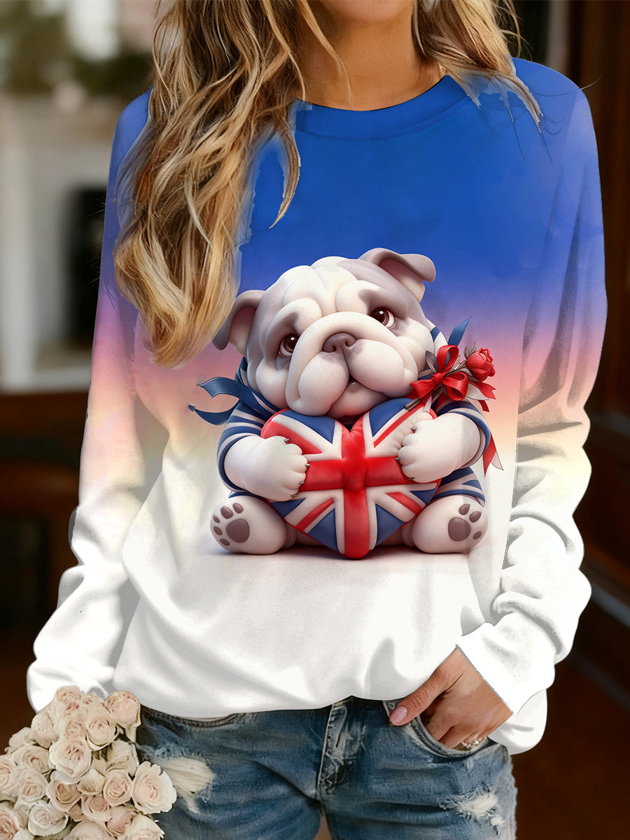 Women's Long-Sleeved Pullover with French Bulldog Design