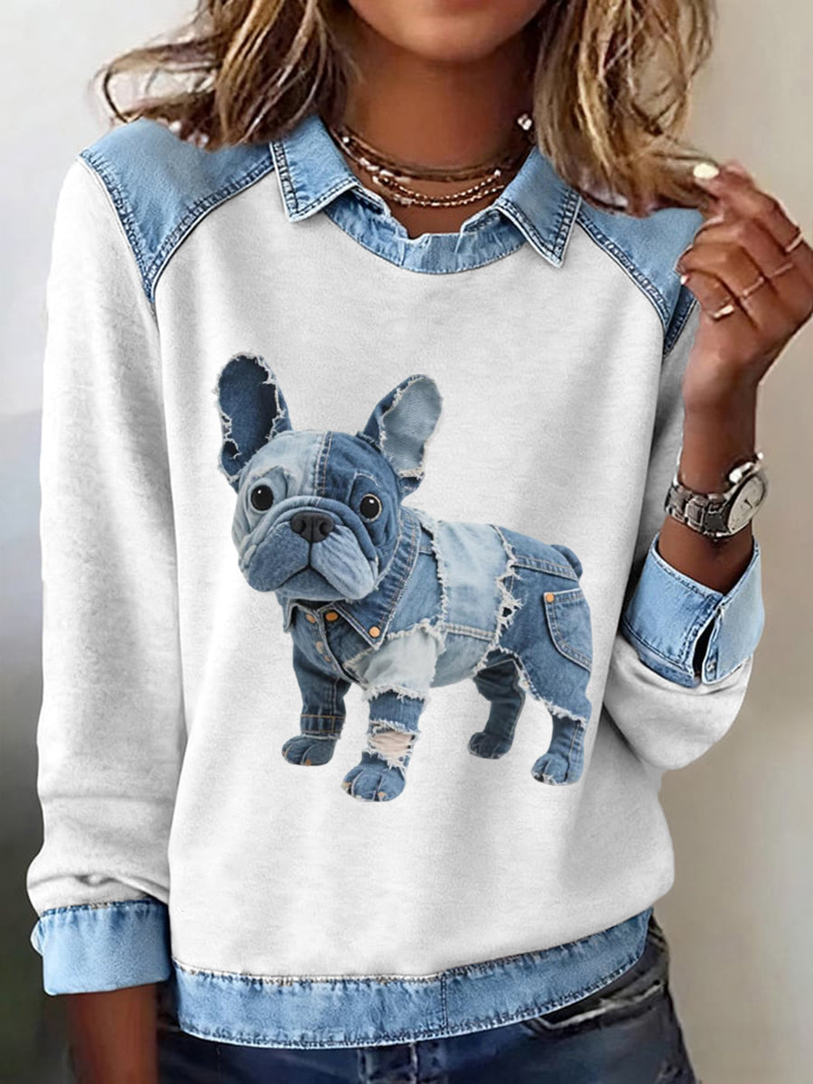 Women's French Bulldog Pattern Patchwork Art Sweatshirt