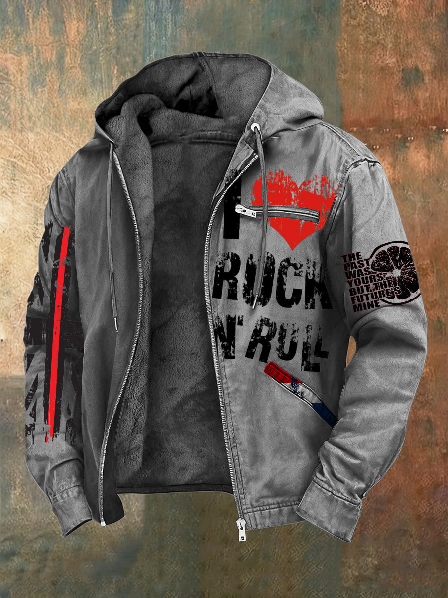 Men's Bold "I love Rock 'n' Roll" Print Hooded Jacket