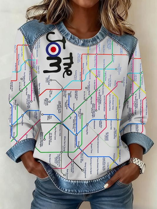 Women's Modfather UK Music Mods Lover Denim Patchwork Top