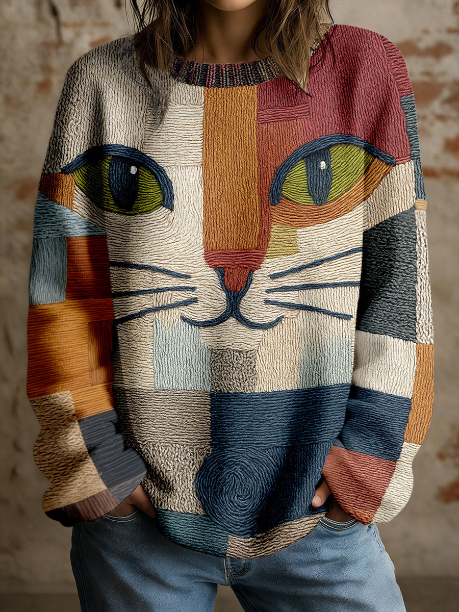 Women's Art Geometric Cat Print Tops