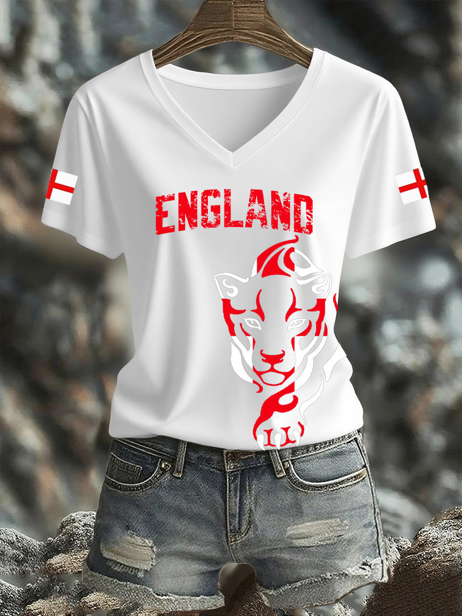 Women's UK England Football Lover Champion Printed T-shirt
