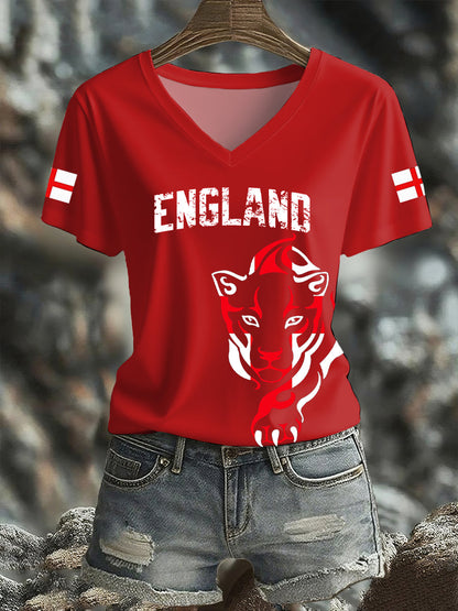 Women's UK England Football Lover Champion Printed T-shirt