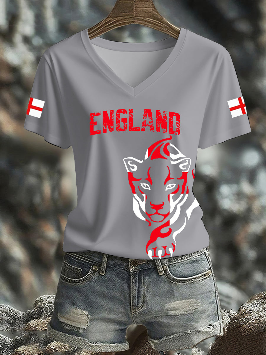 Women's UK England Football Lover Champion Printed T-shirt