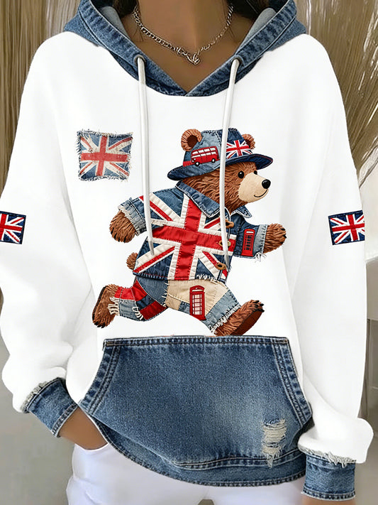 Women's British Style Printed Casual Hoodie