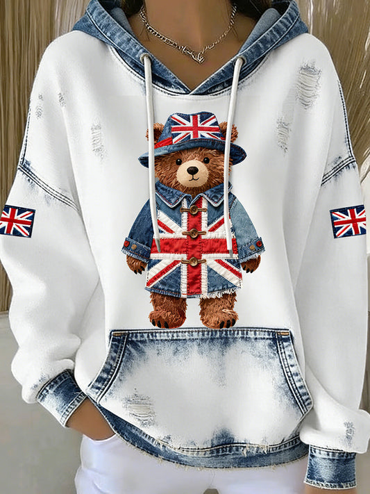 Women's British Style Printed Casual Hoodie