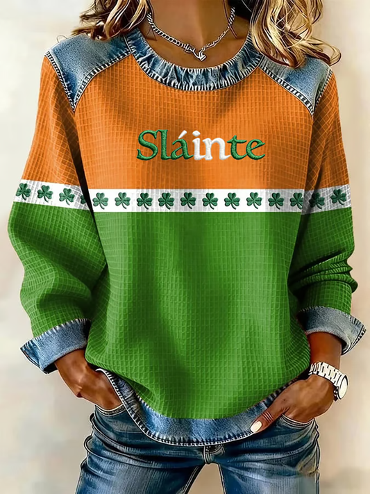 Women's St. Patrick's Day Printed Denim Patchwork Top