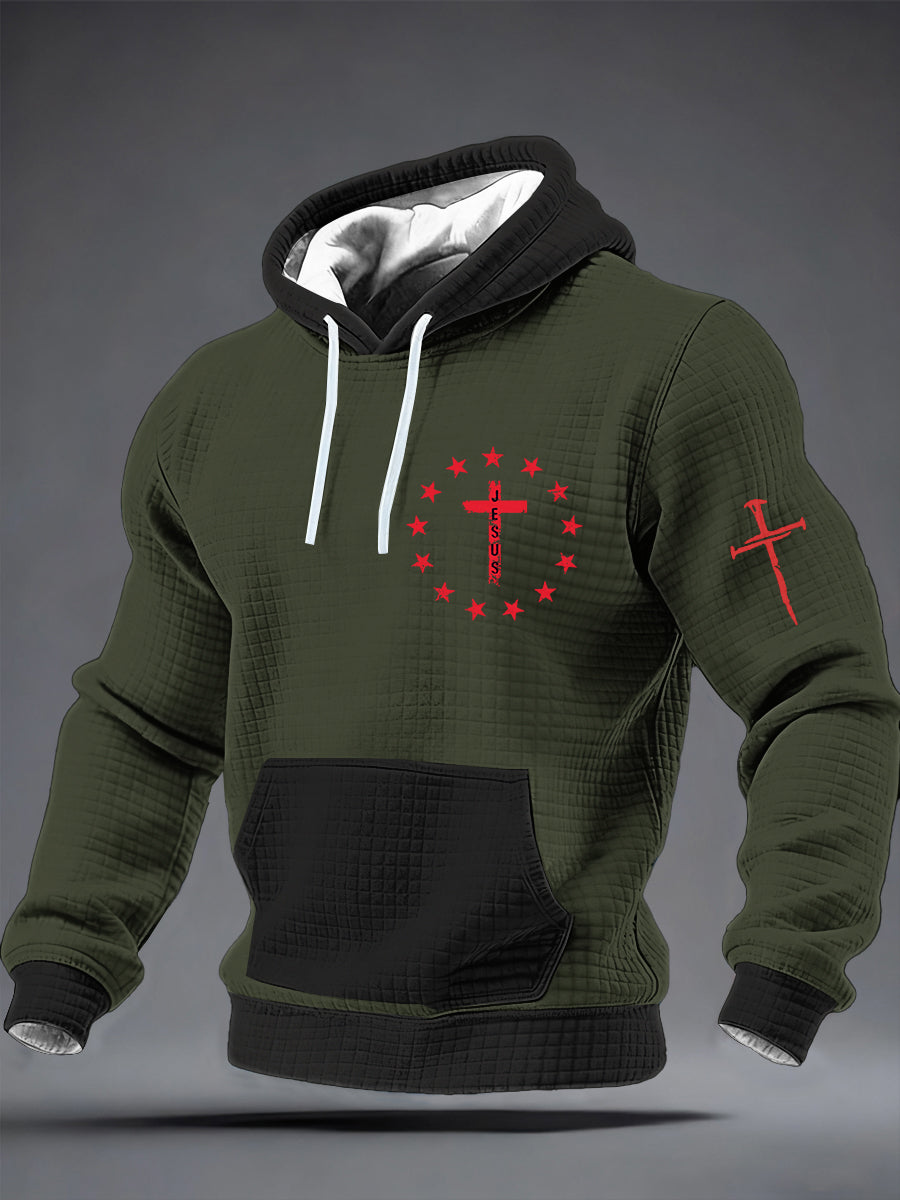 Men's Jesus Cross Plaid Cotton Hoodie