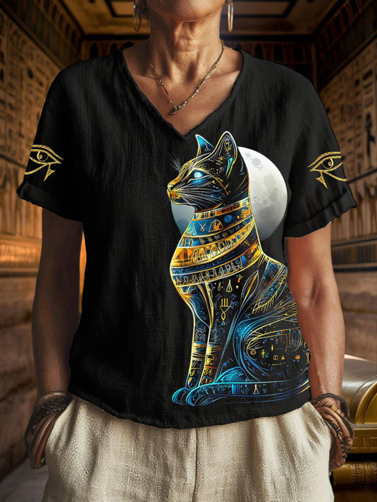 Women's Egyptian Cat V-Neck Tops