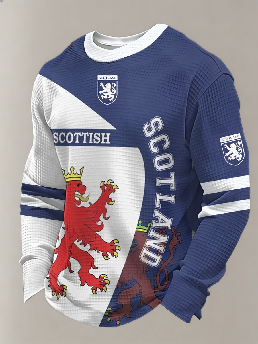 Men's UK Football Lover Scotland Printed  Waffle Long Sleeve Top
