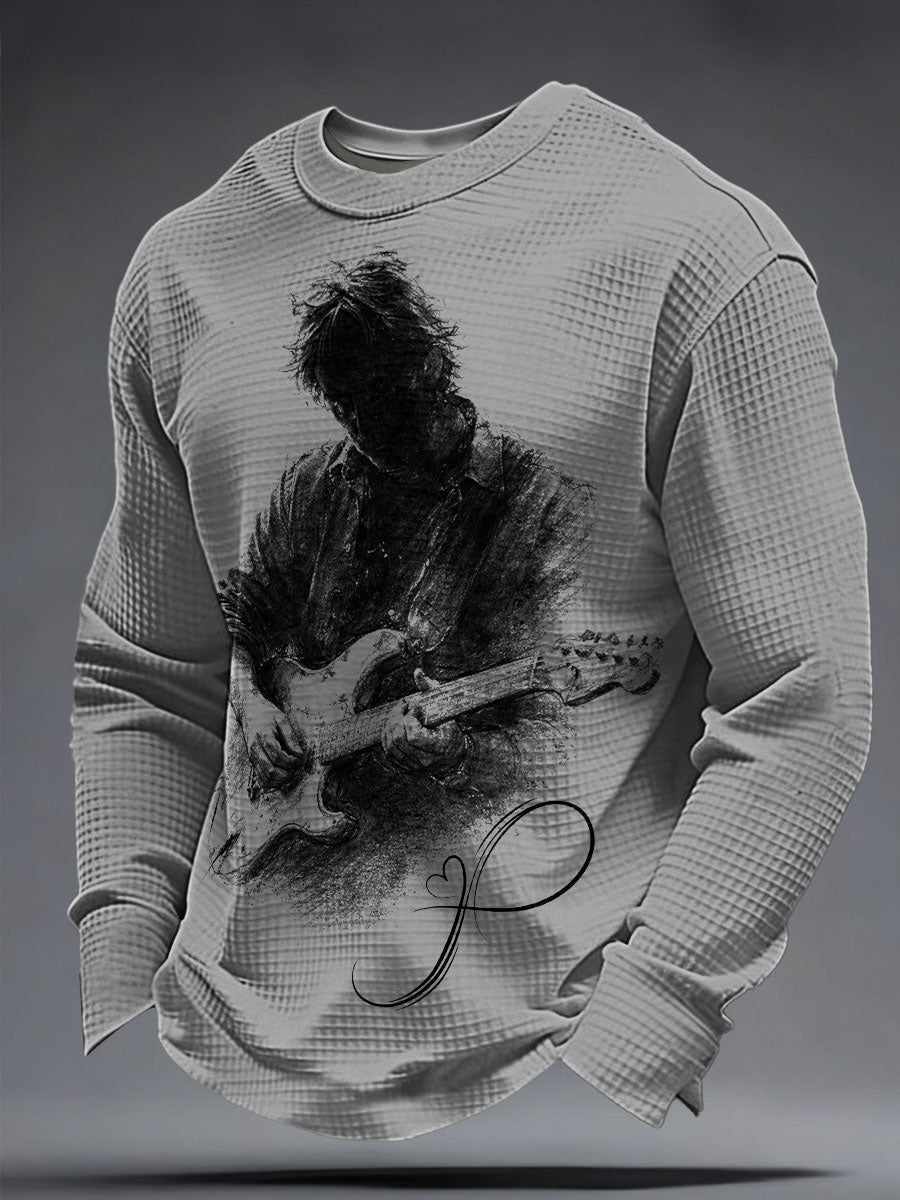 Men's The Road Man Music Lover Printed Waffle Sweatshirt