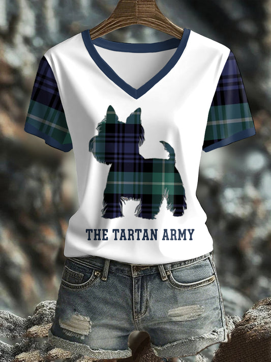 Women's Scotland Scottie Dog Football Tartan Lover Printed T-shirt