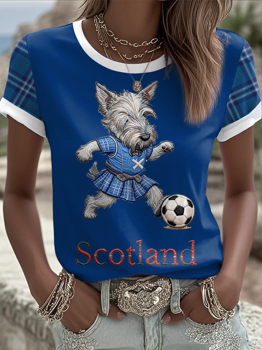 Women's Scotland Scottie Dog Football Tartan Lover Printed  T-shirt
