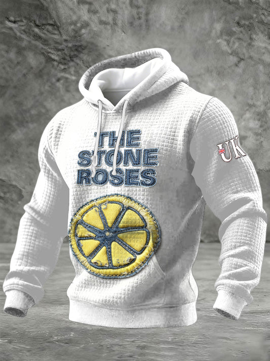 Men's British The Stone Rose Print White Check Cotton Sweatshirt