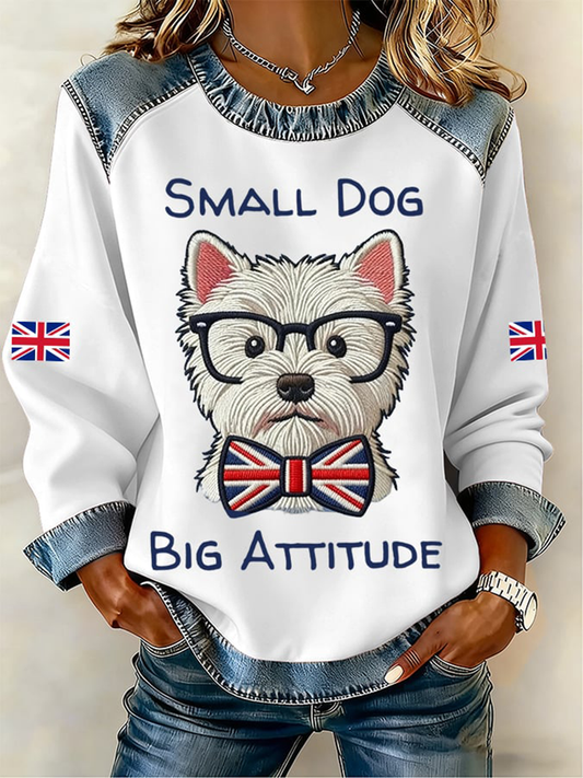 Women's UK West Highland White Terrier Denim Patchwork Top