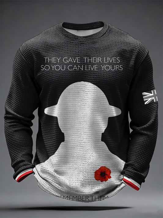 Men's Remembrance Day Printed Commemorative Long-Sleeve T-Shirt