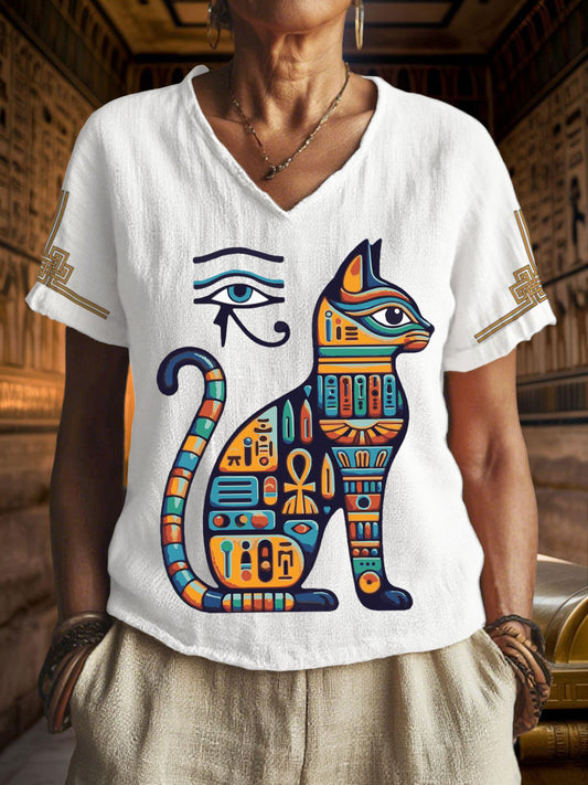 Women's Egyptian Cat V-Neck Tops